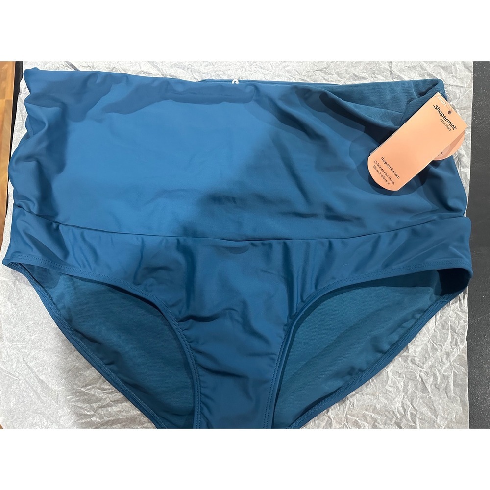 Shapermint Essentials High Waisted Control Swim Bottom Teal Blue 2XL NWT